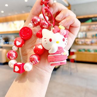DIY 하트 비즈 체인 휴대폰 스트랩 봄 시즌 산리오 캐릭터 키링 가방 장식 랜