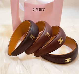 레트로 인조가죽 마이야르 miu 스타일 와이드 헤어밴드 여성 데일리 볼륨 머