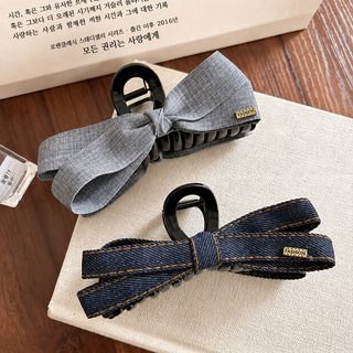한뤄 여성 데님 리본 헤어 집게핀 대형 올림머리 상어핀 2025 봄 신상