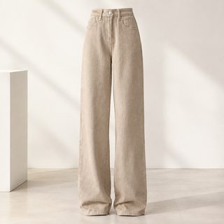 현물 카키색 스트레이트 청바지 여성 봄 여름 백합 신상 하이웨스트 슬림 캐주얼 바지 좁은 판 와이드 팬츠