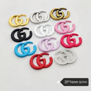 더블 G 금속 패치 펜던트 20×14mm 도금 장식 부자재 의류 신발 모자 헤어 액세
