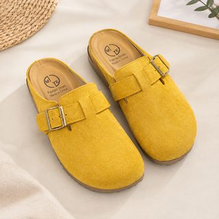 여성 스웨이드 버켄슈즈 둥근코 통굽 버클 스트랩 사계절 데일리 슬리퍼