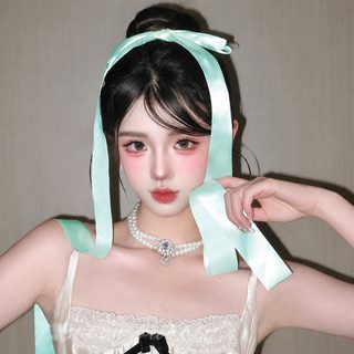 민트그린 리본 대형 헤어핀 긴 리본 머리장식 공주풍 뒷머리 집게핀 여성용