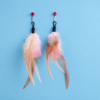고양이 낚싯대 교체용 깃털 헤드 스틸 와이어 셀프 놀이 인터랙티브 장난감
