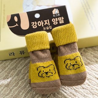 펫 양말 테디비베어 중소형견 미끄럼 방지 잡음 방지 양말 4마리 장신 강아
