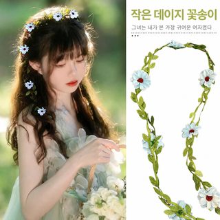 데이지 꽃덩굴 화환 머리띠 전원풍 레이스 헤어 액세서리
