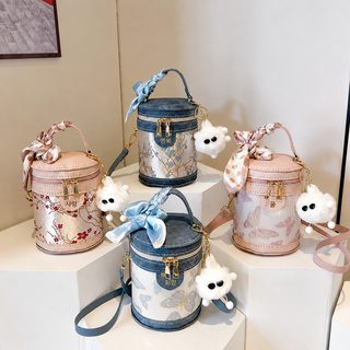 diy 수제 재료 가방 신중식 경사 물통 가방 프린트 리본 휴대용 민족풍 숄더