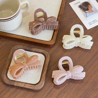 백합 젤리색 입체 리본 머리핀 고급감 클립 뒤통수 반묶음 상어 머리핀
