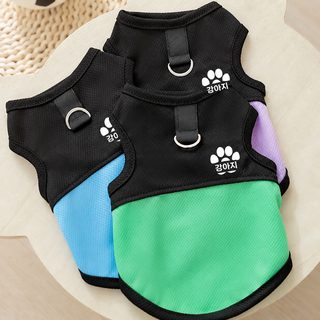 春夏宠物网眼背心狗爪印花可牵引D环狗狗猫衣服