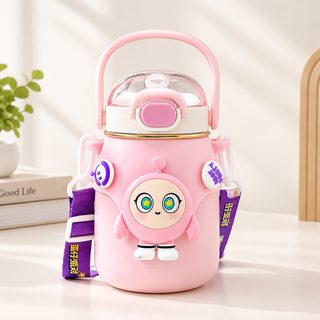 어린이 빨대 보온병 700ml 316 스테인리스 손잡이 어깨끈 물통