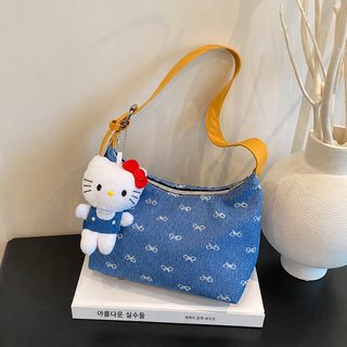 프린트 휴대용 데님 겨드랑이 가방 높은 용모치 가벼운 패션 ins 나른한 바