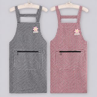포켓 지퍼 패션 작은 꽃 면포 앞치마 가정용 주방 출근 오염 방지 내마모 내장 통기 민소매 앞허리