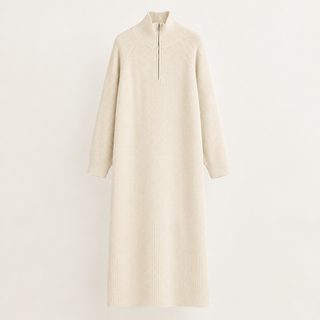 여성 롱 니트 원피스 하이넥 집업 긴팔 슬림핏 가을 겨울 데일리룩