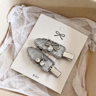 존뚜는 정말 서양적이다!은회색 큐빅 체리 리본 오리 주둥이 앞머리 옆머리 핀머리 장식녀