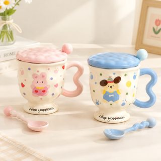 도트 토끼 강아지 도자기 머그컵 400ml 생일 선물