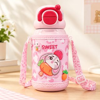 어린이 캐릭터 보온물병 550ml 빨대 겸용 어깨끈 물통 초등학생 등교용