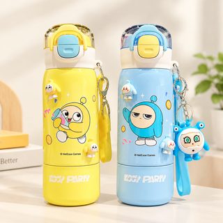 어린이 초등학생 캐릭터 빨대 보온병 380ml 휴대용 이중 음용 물병