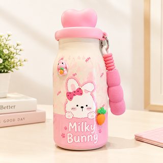 캐릭터 빨대 보온병 400ml 차거름망 휴대용 스트랩 물병