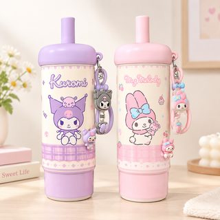 캐릭터 빨대 보온 텀블러 590ml 휴대용 스트랩 차거름망 물병