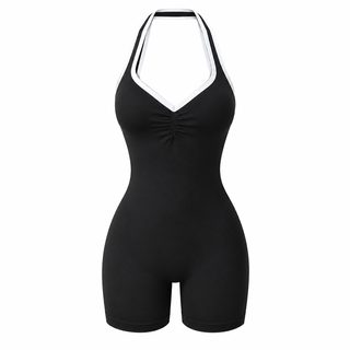 SHEIN 아마존 여성 배색 홀터넥 백리스 요가복 하트넥 힙라인 피트니스 반바