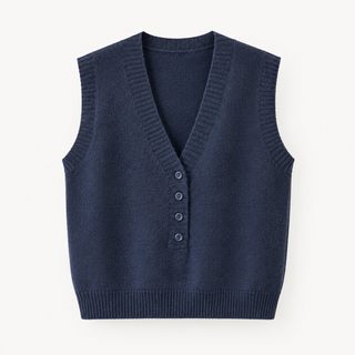 여성 브이넥 니트 조끼 버튼 포인트 레이어드 베스트