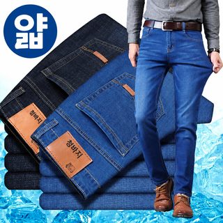 2026 여름 남성 얇은 청바지 루즈핏 스트레이트 중년 캐주얼 데님 팬츠