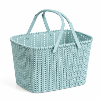 손잡이형 라탄무늬 플라스틱 욕실 수납 바구니 27x18x18cm