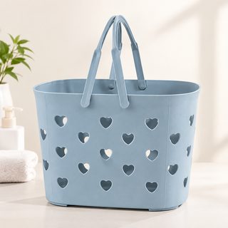 하트 타공 손잡이 PP 욕실 수납 바구니