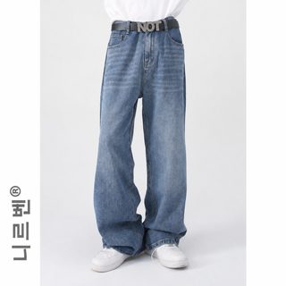 nirben 데님 베이스 배기핏 10색 슬랙스 하프 밴딩 와이드 스트레이트 데님 롱