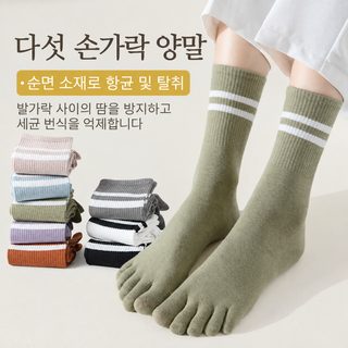 다섯 손가락 양말 여자 중통 양말 춘추형 면양말 ins 습분 발가락 긴 통 운동