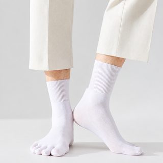 봄여름 남성 얇은 다섯 손가락 양말 벨벳 순색 백합 땀 흡수 통기 중통 양말