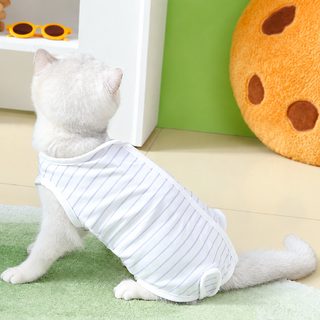 고양이 산후 옷 봄여름 수술복 핥기 방지 이유복 네다리 재택복 23줄무늬 고