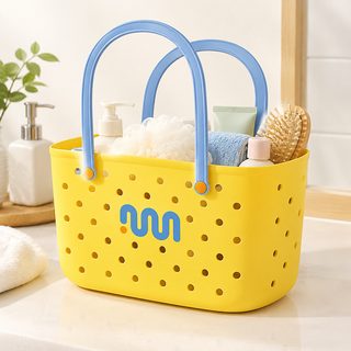 컬러 배색 손잡이 배수 목욕 바구니 욕실 수납 바스켓