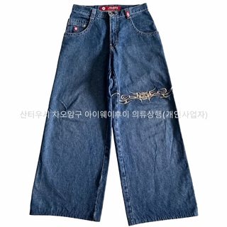 KOBPT 남성 Y2K 워싱 데님 팬츠 빈티지 자수 힙합 그래픽 와이드 스트레이트