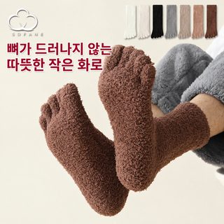 코랄 벨벳 다섯 손가락 양말 두꺼운 바닥 양말 수면 보온 가을 겨울 중통 겨