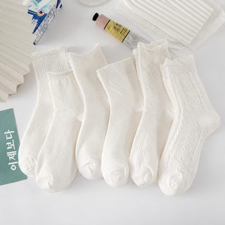 여성 화이트 중목 양말 일본풍 JK 로리타 프릴 레이스 여름 통기성 데일리