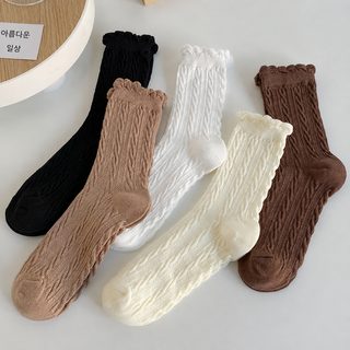 레이스 양말 여중통 양말 춘추형 ins 습블리 일본계 단색 스타킹 중통 면양