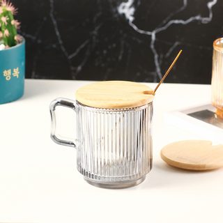일본식 유리컵 끈 손잡이 뚜껑 숟가락 물컵 ins 바람 높은 용모치 머그 컵 가