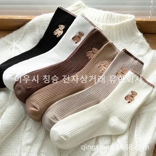 여성 양말 테디베어 곰돌이 중목양말 사계절 데일리 캐주얼 삭스