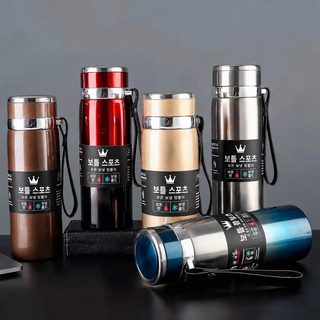 316 스테인리스 대용량 보온병 800ml/1000ml 손잡이 스트랩 휴대용 차망 텀블러