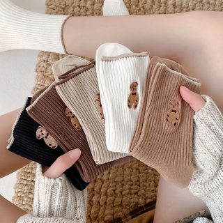 여성용 테디베어 캐릭터 중목 양말 사계절 학생용 귀여운 동물 패턴 데일리