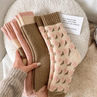 여성 중목 양말 가을 겨울 일본풍 폴리코튼 테리 타월 양말 별 스트라이프