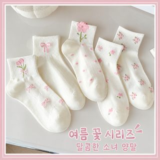 양말 여자 짧은 양말 봄여름 여자 중통 귀엽고 달콤한 양말 양말 봄여름 짧