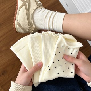 여성 여름 중목 양말 도트 프릴 스트라이프 무지 발레코어 패션양말
