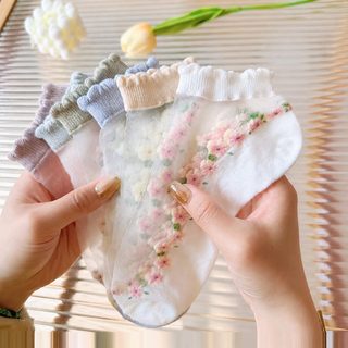 트렌디한 여성 유리 스타킹 소청 신상 통기 흡한 캐주얼 달콤한 꽃 양말 레이스 양말