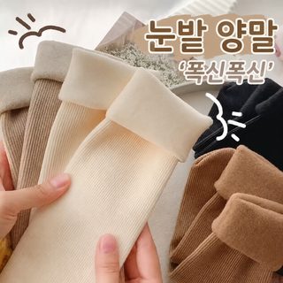 양말 여자 대지색 눈밭 양말 가을 겨울 세로줄 중통 양말 기모 가후 보온 바