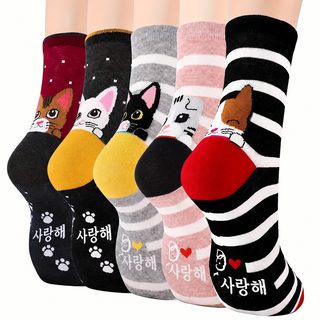 여성 고양이 양말 입체 귀 캐릭터 중목양말 35-39 사계절 캐주얼 패션양말