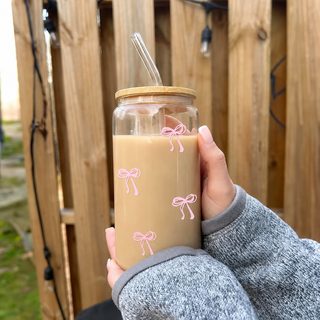 고붕소 실리콘 빨대 컵 크로스보더 폭발적인 고용모치 유리컵 16oz 아이스