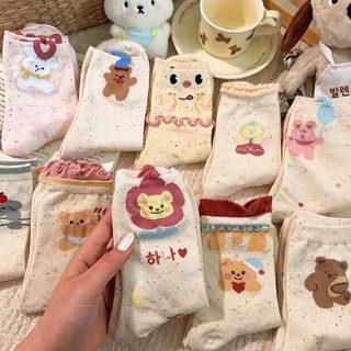 일본계 달콤한 더미 양말 이중 레이스 만화 사랑 곰 양말 개성 아이디어 사