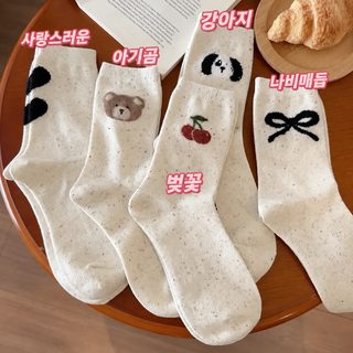 25 신상 점사 만화 앵두 곰 양말 여자 중통 양말 ins 춘추 한국판 일본판 귀여